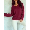 thumbnail image 4 of Women's Oversized Sweater Sexy Deep V Neck Long Sleeve Cable Knit Sweater Loose Sweater Tunic Pullover, 4 of 9