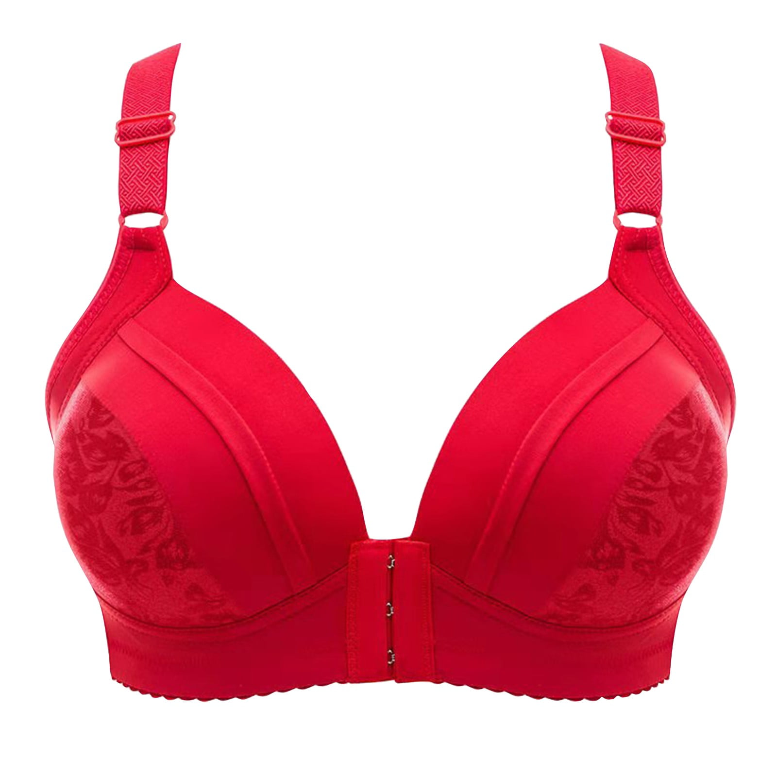 Wireless Bras with Support and Lift Thin Soild Color Front Button  Breathable Gathers Comfort Wireless Bra for Women Red 38/85