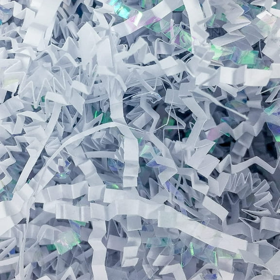 White & Iridescent Cut / Shredded Paper Gift Box & Basket Crinkle Paper