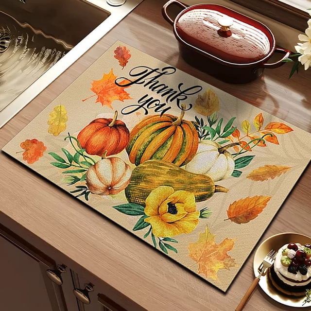 Staron Fall Placemats, 12x16 Inch Placemat Kitchen Restaurant Pumpkin Maple Leaf Fall Thanksgiving Table Decoration Mat Fall Decorations for Home