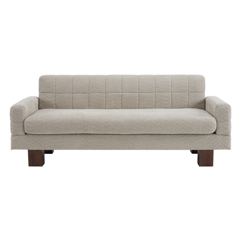 Upholstered 2-3 Seater Loveseat, Boucle Fabric Biscuit Backrest Sofa with Square Arms, Modern Couch with Solid Wood Legs
