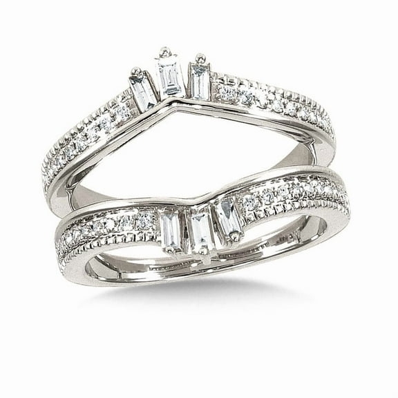 Baguette & Round Cut Diamond Ring Enhancer in 925 Sterling Silver – V-Shaped Double Wedding Ring Jacket – Curved Bridal Guard for Women – Elegant Anniversary Ring