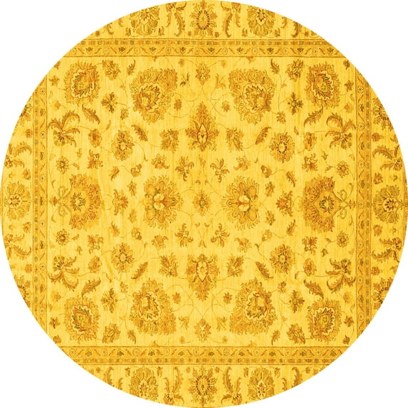 Ahgly Company Machine Washable Indoor Round Abstract Yellow Modern Area Rugs, 8' Round