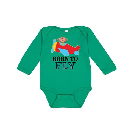 

Inktastic Boys Future Pilot Monkey Airplane Gift Baby Boy Long Sleeve Bodysuit