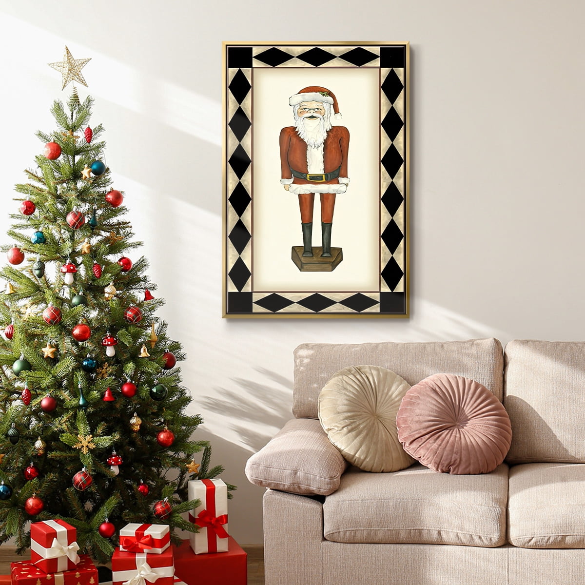 Jolly Santa - Framed Gallery Wrapped Holiday Canvas - 25 x 37 - Gold Frame