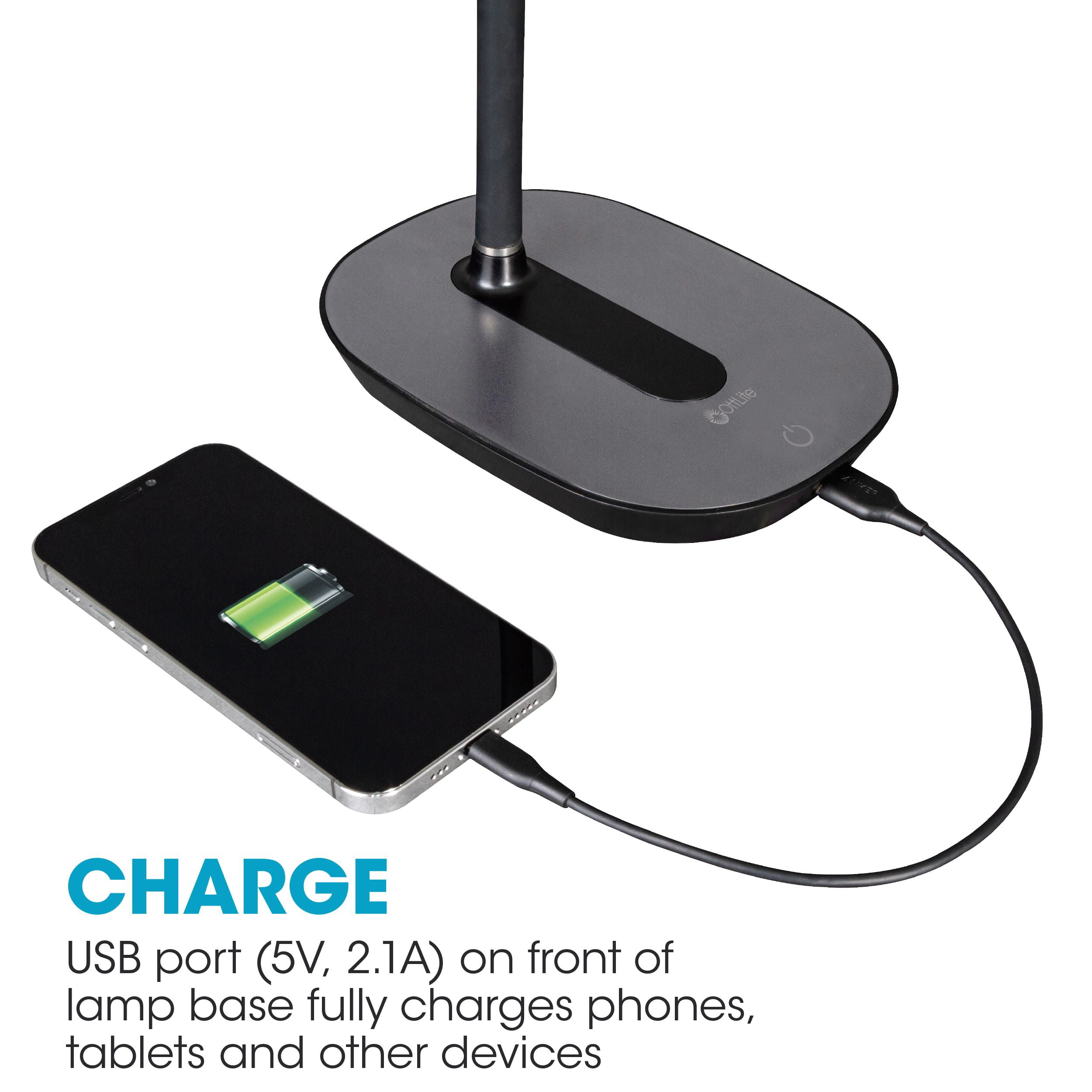 OttLite Strive LED Desk Lamp with USB Charging, Black