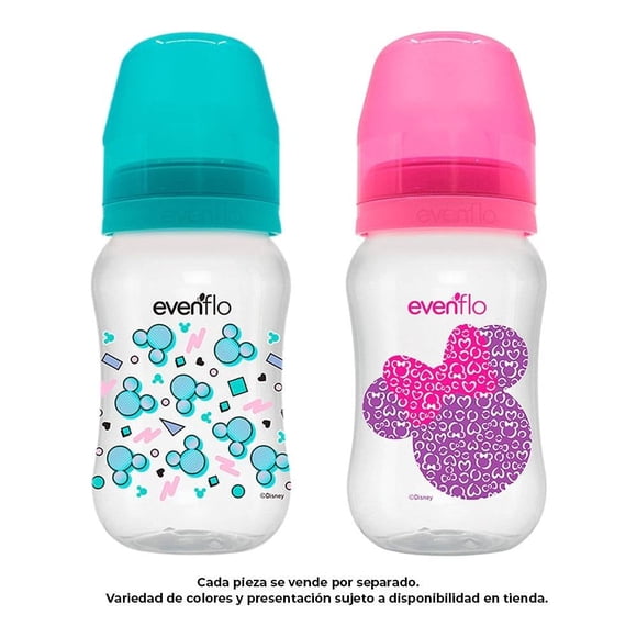 Biberón Evenflo Disney Europa Cuello Ancho Flujo Medio 9 oz Varios Modelos 1 Pieza