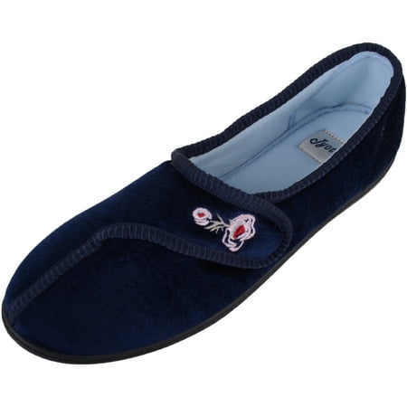 

ABSOLUTE FOOTWEAR Womens Velour Style Slippers/Indoor Shoes with Ripper Fastening - Navy - US 9
