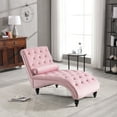 thumbnail image 5 of Muumblus Upholstered Chaise Lounge Indoor, Tufted Velvet Accent Chair with Wood Legs, Pink, 5 of 8