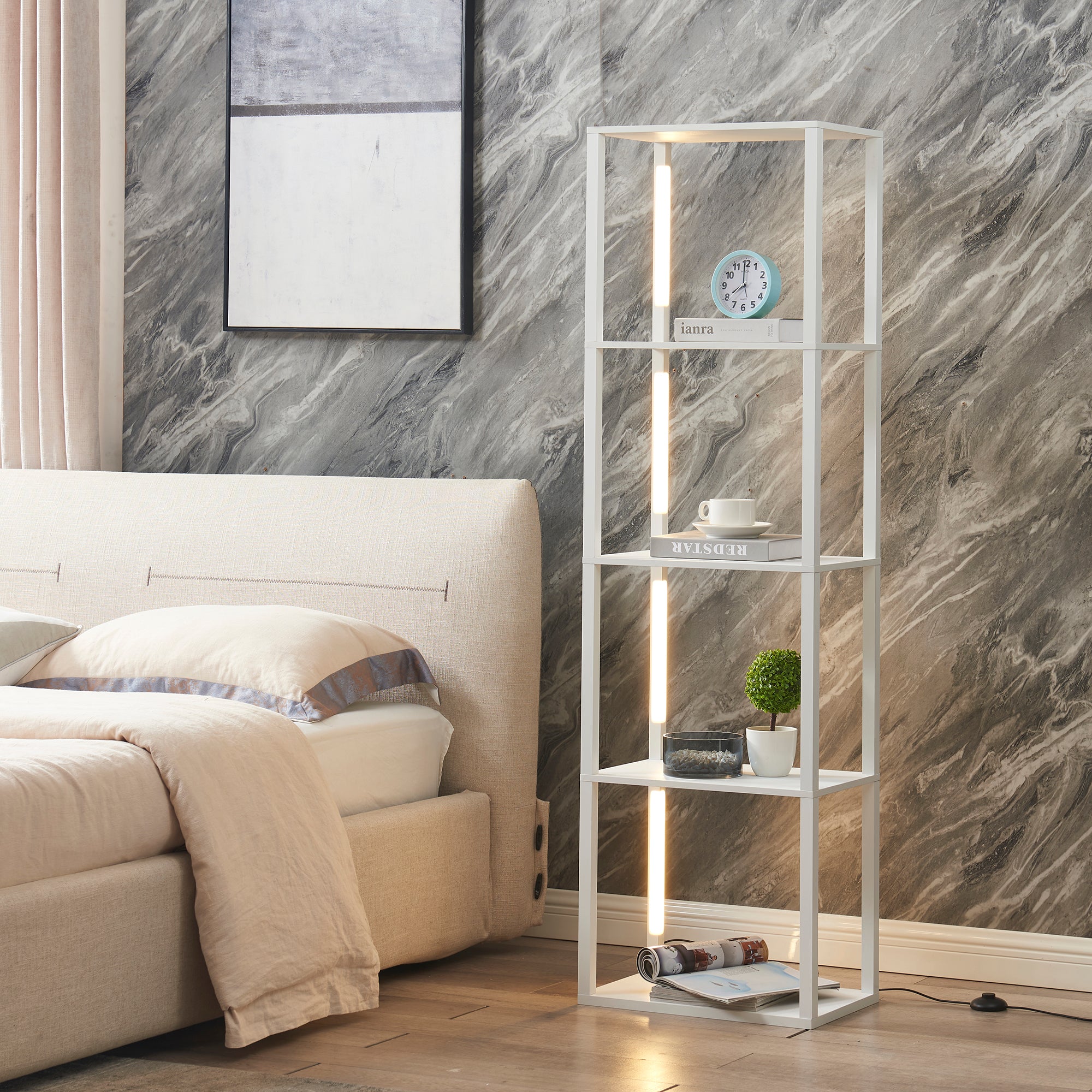 FENLO Fancy Plus Dimmable Floor Lamp with Shelves, Luxury Floor Lamp