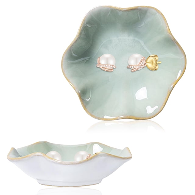 Plato de cerámica para joyas, regalos para mujeres, plato para joyas con forma de hoja, bandeja para llaves, porta anillos pequeños, decoración para mesita de noche, decoración del hogar, regalo de