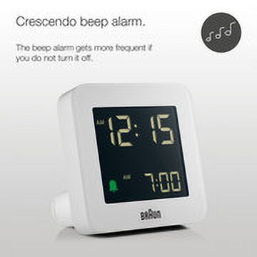 Braun BC09W: Modern White Digital Alarm Clock with Snooze, Negative LCD Display, and Quick Set