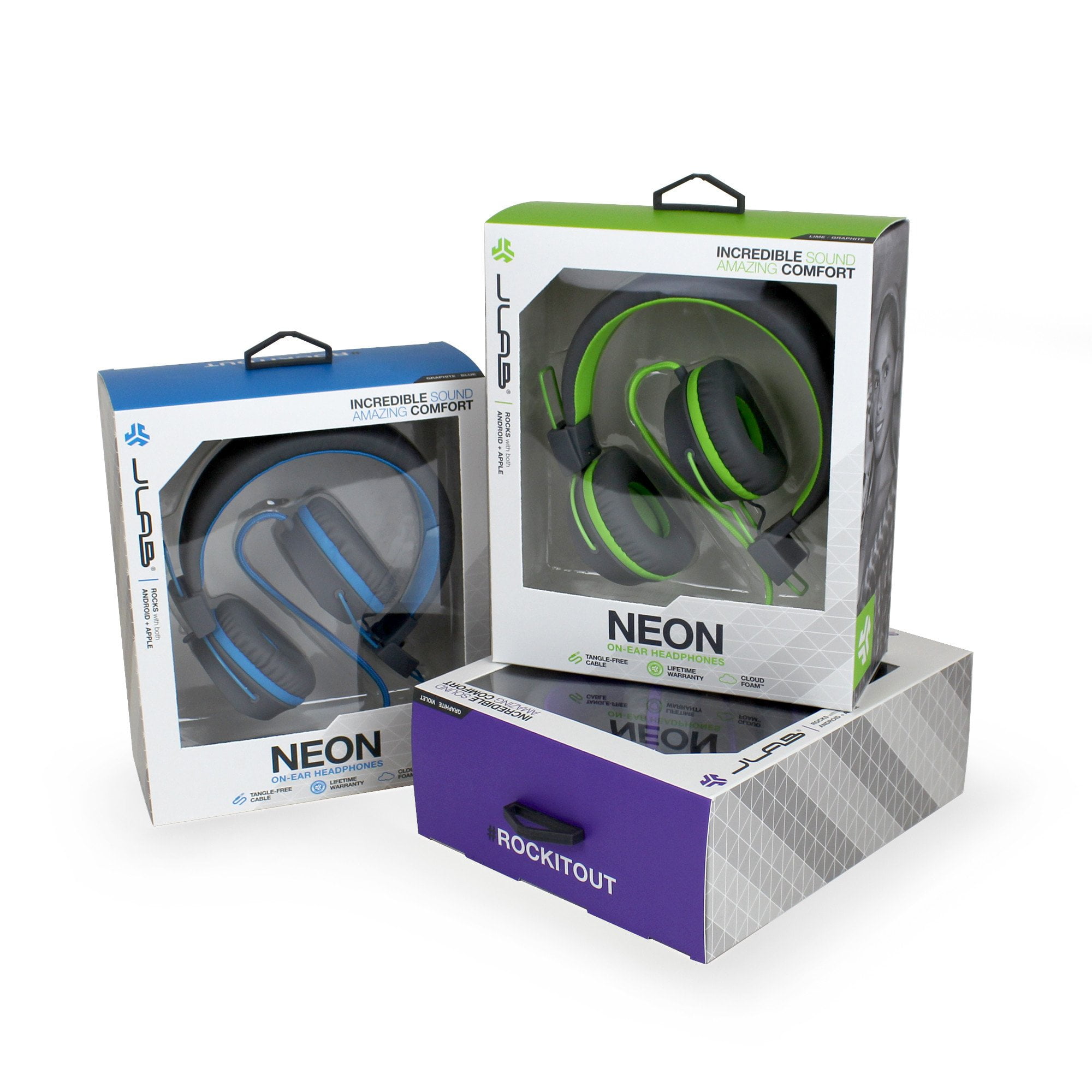 Bluetooth, Blue JLab Audio Neon Headphones On-Ear Feather Light 