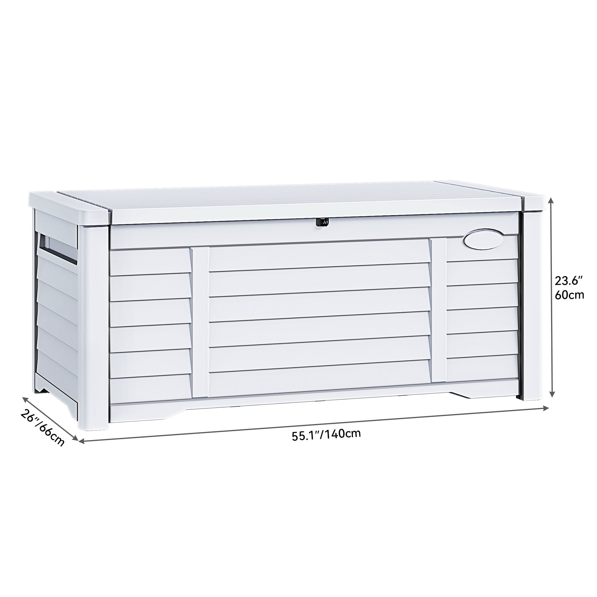 Dextrus 120 Gallon Outdoor Waterproof Resin Deck Box, White, Storage & Seating Function