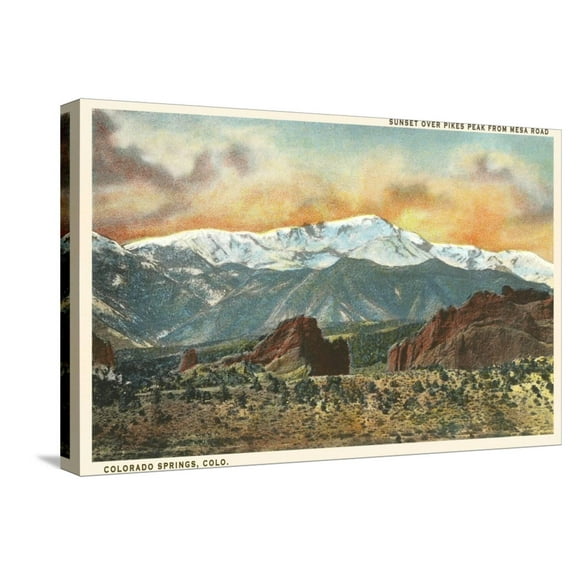 Art.com Sunset over Pike's Peak, Colorado Stretched Canvas Print Wall Art, 24" x 16"