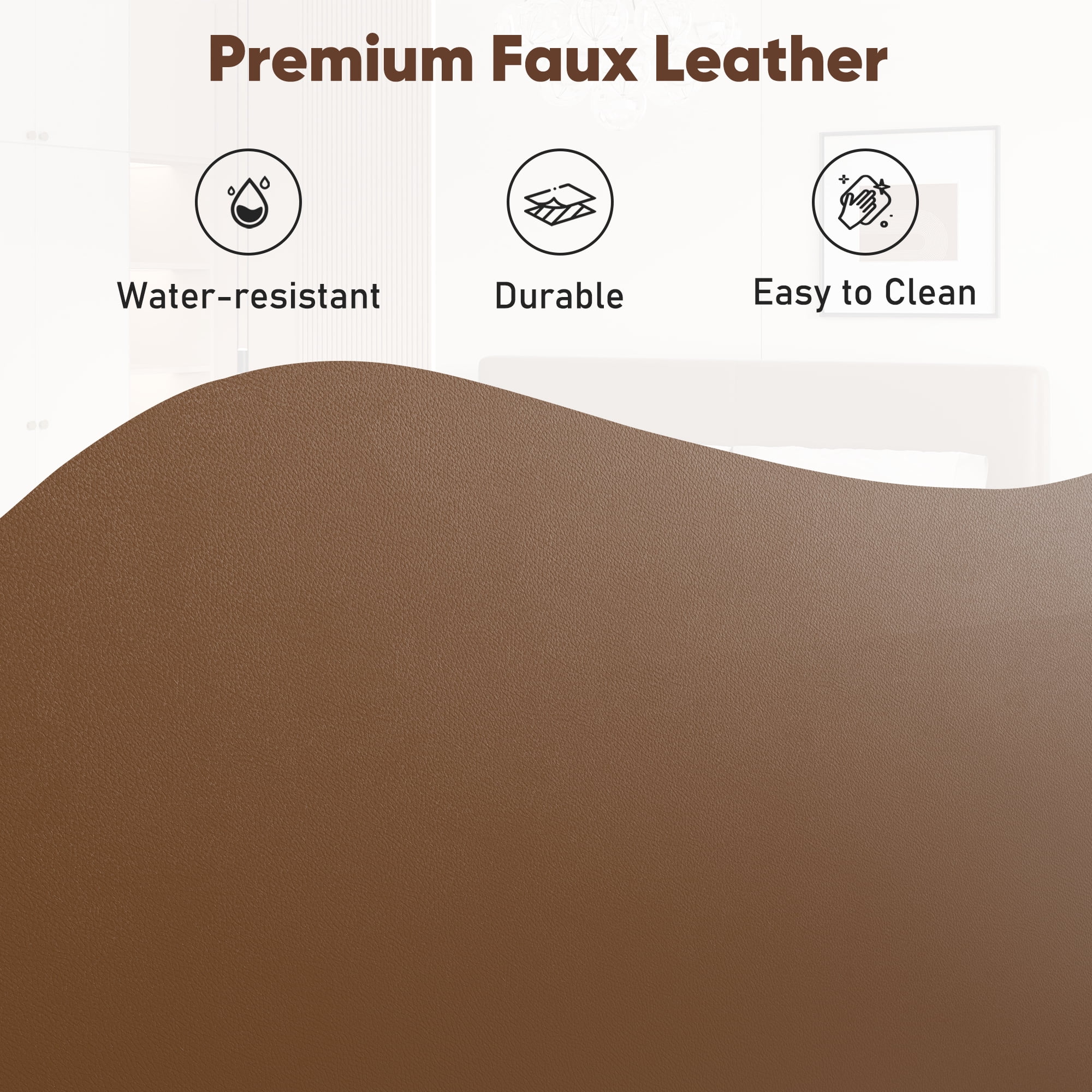 Frostbloom Queen Size Faux Leather Platform Bed Frame with Adjustable Headboard, Dark Brown