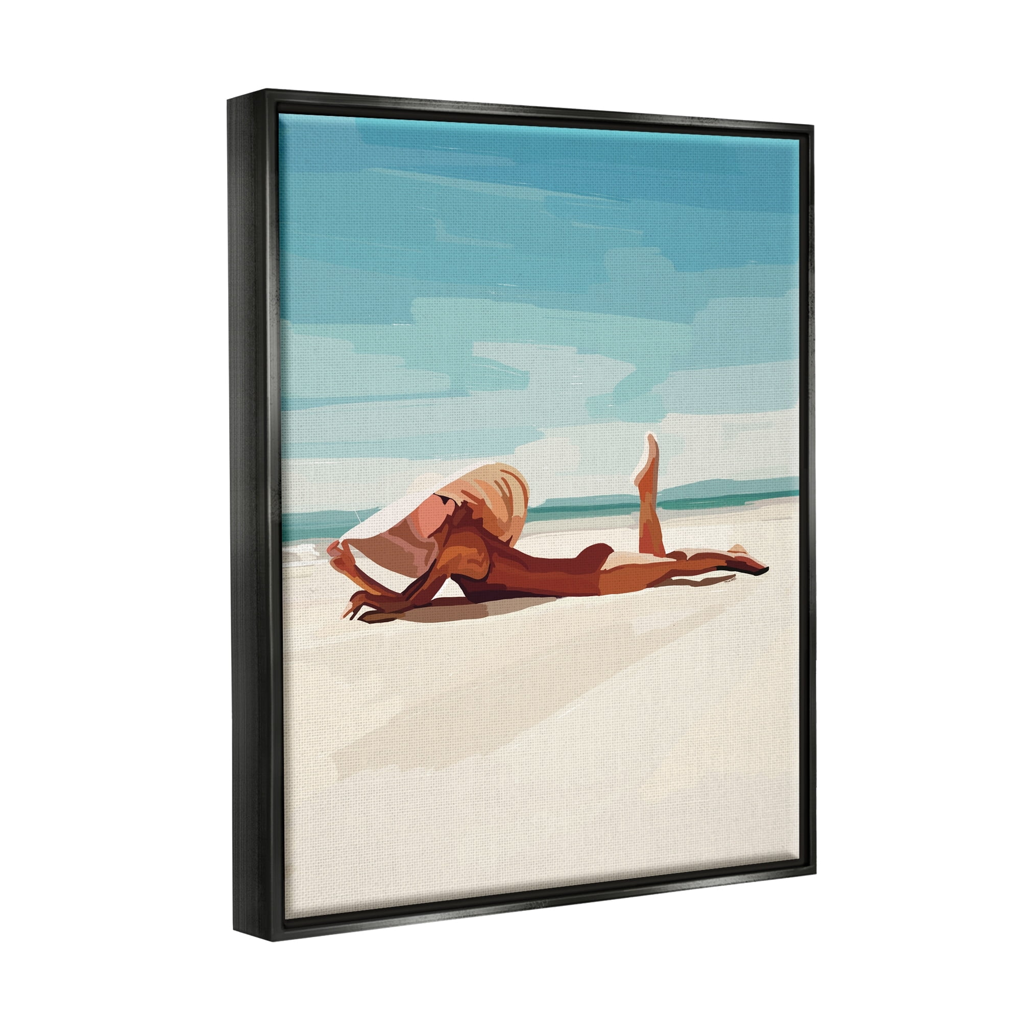 Stupell Industries Beach Babe Lounging Coastal Ocean Shoreline Graphic Art Jet Black Floating Framed Canvas Print Wall Art, Design by Amelia Noyes