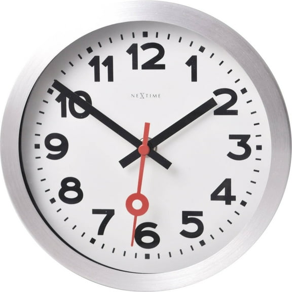 7.5" Nextime Classic Station White & Silver Wall Clock