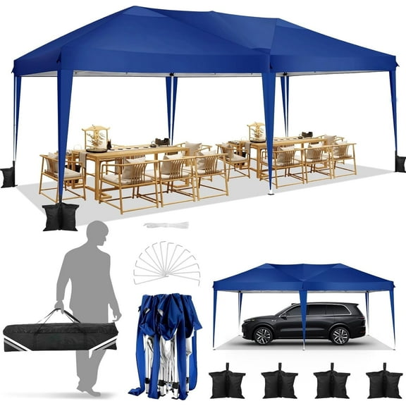 HOTEEL 10'x20' Pop up Canopy,Waterproof Outdoor Commercial Instant Tent,for Parties Beach Camping Event Shelter Wedding,Dark Blue
