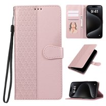 for Samsung Galaxy S24 Phone Case Wallet Card Holder, PU Leather Kickstand Flip Cases Wrist Strap Magnetic Closure Shockproof Embossed Protective Book Cover for Samsung Galaxy S24, Rosegold