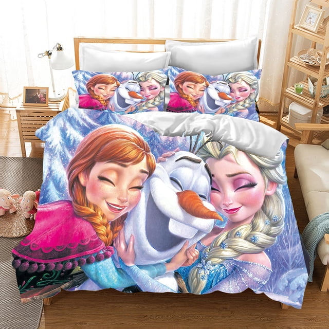Ensemble de Literie Frozen Housse de Couette Imprimée Mignonne Dessin Animé Housse de Couette Simple 3 Pcs 1 Maison