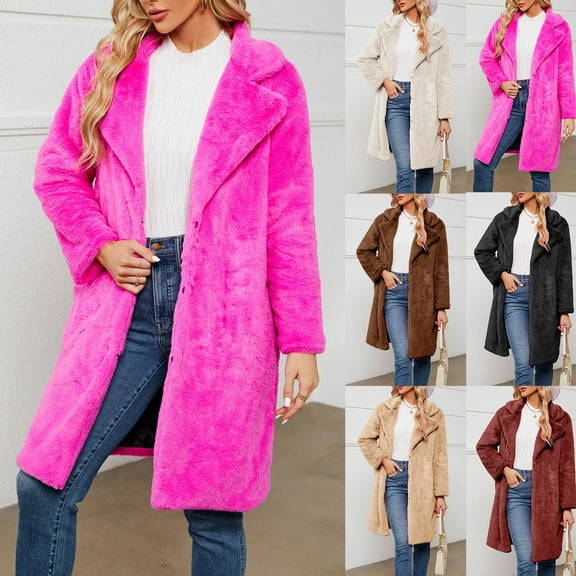 Women's Fuzzy Coat Teddy Open Front Cardigan Elegant Lapel Collar Long Sleeve Jacket Winter Warm Loose Long Outwear