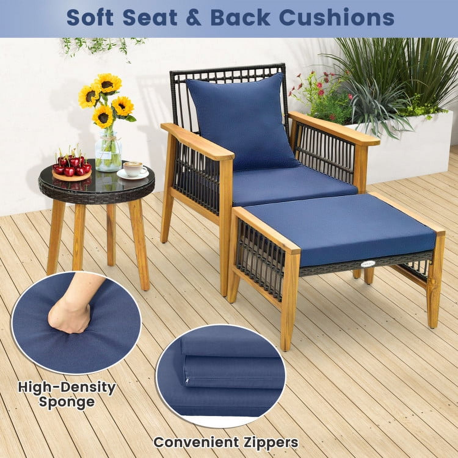 Aimee Lii 5 Piece Outdoor Conversation Set with Stable Acacia Wood Frame, Outdoor Patio Set, Navy Aimee Lii 5 Piece Outdoor Conversation Set with Stable Acacia Wood Frame, Outdoor Patio Set, Navy