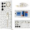 thumbnail image 3 of Fit Samsung Galaxy S23 Ultra 5G Phone Case for Women with Card Holder,Samsung S23 Ultra Case Wallet Crossbody Lanyard with Strap,Card Slots Kickstand Case with Ring Holder,6.8",White Leopard, 3 of 15