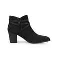 thumbnail image 3 of BLISSFUL STEP Women's Buckle Decor Cross Strap Pointed Toe Block Heel Ankle Boots Black 7, 3 of 8