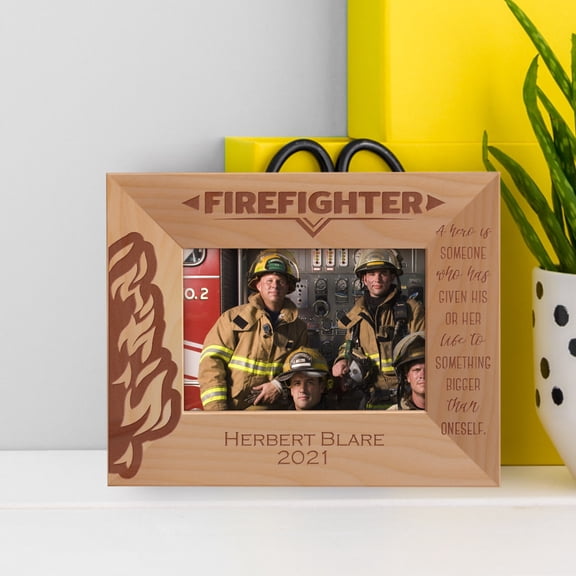 Firefighter Personalized Wooden Frame-5" x 3 1/2" Brown Horizontal