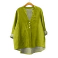 thumbnail image 4 of Jxximdong Button Down Shirts for Women, Plain Linen Shirts V Neck Cloths Long Sleeve Pockets Tshirt Trendy Casual Blouse Tops, Green Women's Blouses, 4 of 4