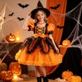 thumbnail image 4 of Auroural Girls Tulle Princess Dress Girls Halloween Witch Pumpkin Dress Puff Sleeve Bow Waist Princess for Party, 4 of 9