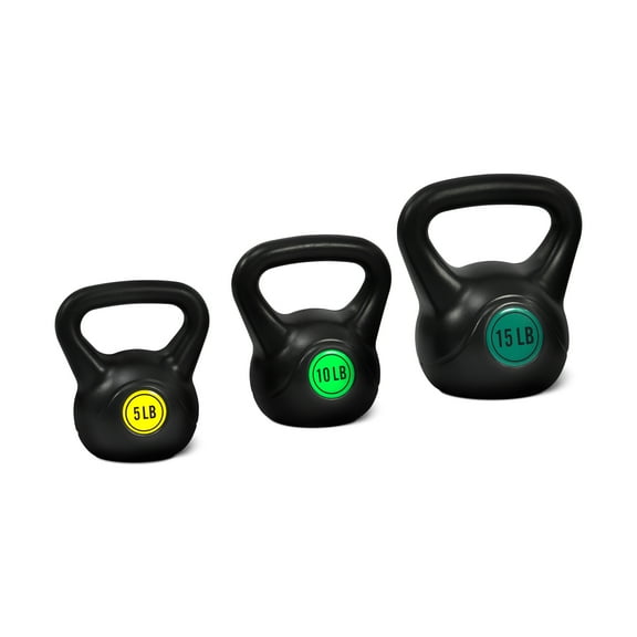 Signature Fitness Adjustable Sand-Filled Kettlebell Set, Black, Color-Coded Yellow/Green/Blue/Red Marks, Available in 30LB, 45LB, and 50LB Sets, Home Strength Training Equipment