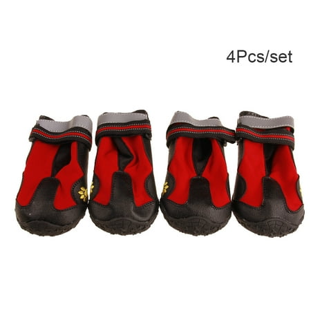 4pcs/set Pet Dog Boots Puppy Foot Protective Shoes with Reflective Fastening Belts Winter Anti-slip Waterproof Shoes for