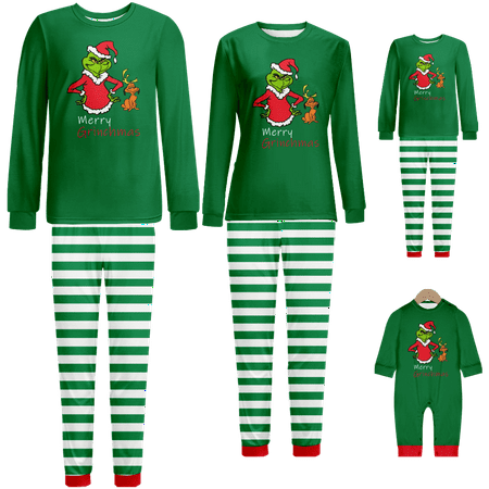 

FUNIER Matching Family Christmas Pajamas Sets Christmas Grinch Printed Sizes Baby-Kids-Adult-Pet 2 Pieces Top and Pants Bodysuits Xmas Pjs Set