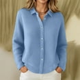 thumbnail image 3 of Lixiuxyad Womens Open Front Cardigan Button Down Knit Cardigan Sweater Open Front Long Sleeve Lapel Collar Casual Fall Winter Fashion Outerwear Coat,Blue, 3 of 5