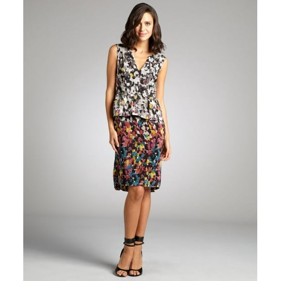 $388 BCBG Max Azria AMALIA Bordeaux Combo V-NECK Silk DRESS ( 4 )