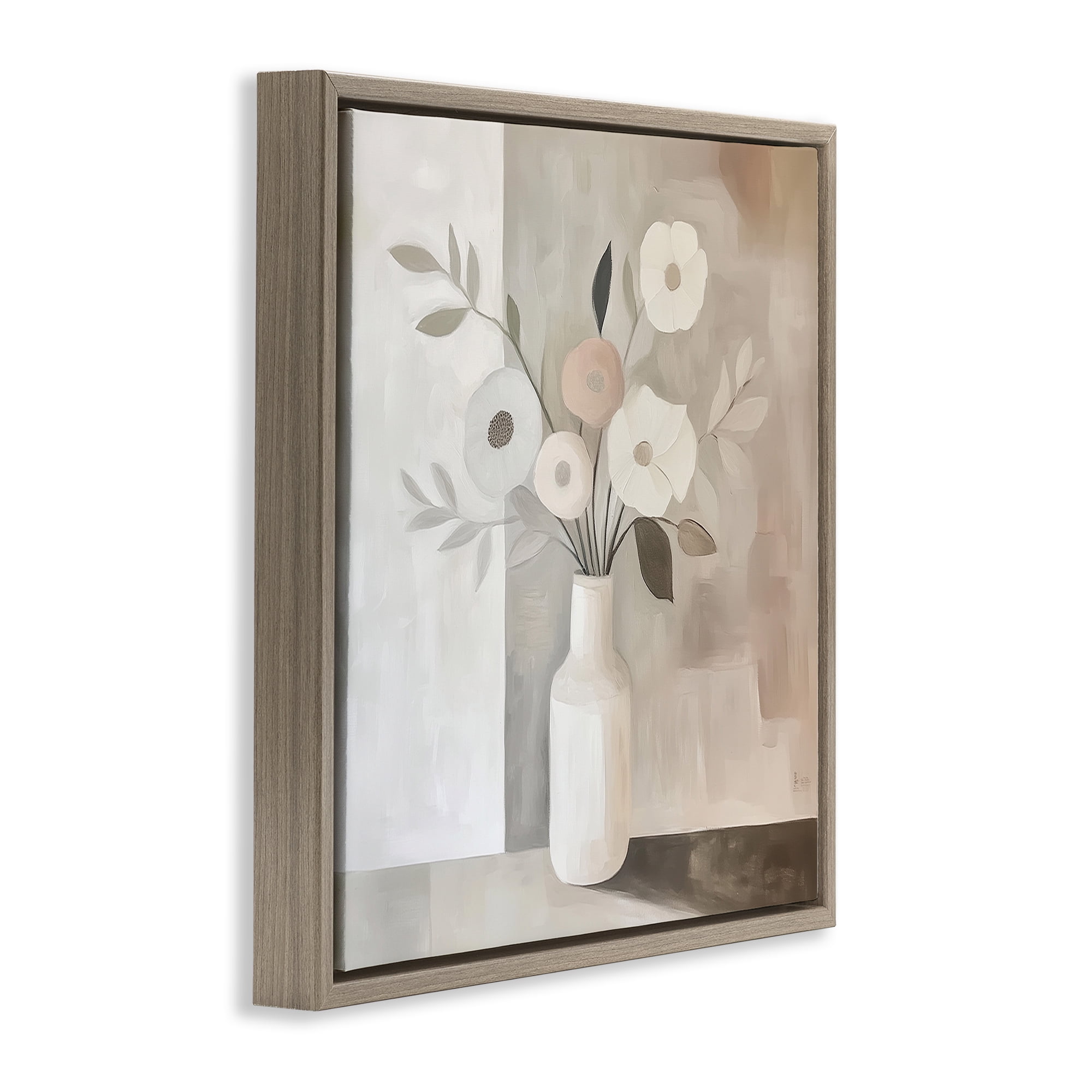 Stupell Industries Minimalist Muted Flower Vase Brown Framed Floater Canvas Wall Art, design by Heidi Kuntz