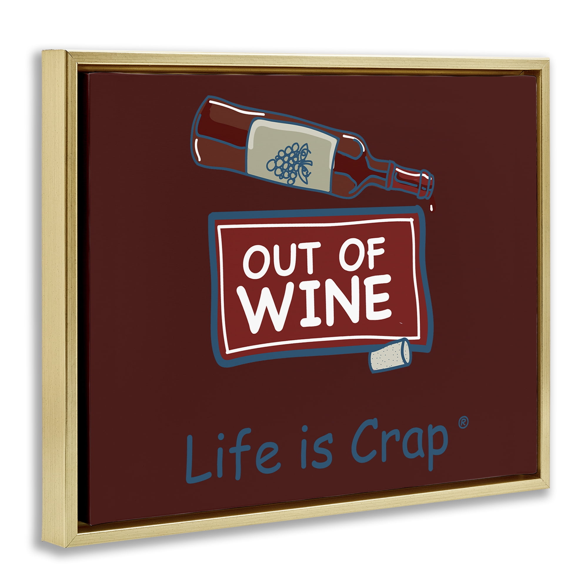 Stupell Industries Out Of Wine Bottle Novelty & Humor Painting Gold Floater Framed Canvas Art Print Wall Art, 31 x 25
