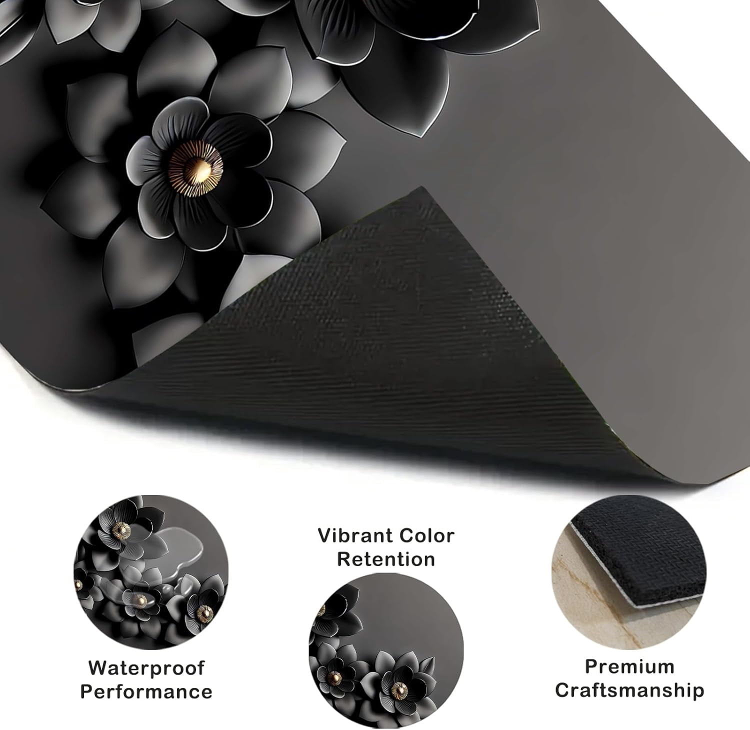 Stove Top Cover Polyester & Diatom Mud Blend 28.35×20.47inches (Black Gray Floral 3D-Look Design) Stove Top Cover for Kitchen, Ideal for Minimalist Decor, Cooking Areas, Home Styling