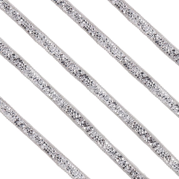 5 Yards 0.39in Silver Ribbon Tape Silver Rhinestone Ribbon Bling Self Adhesive Diamond Ribbon Sticker Glitter Rhinestones Strips Roll for DIY Crafts Fabric Shoes Clothes Decoration Clear 1set