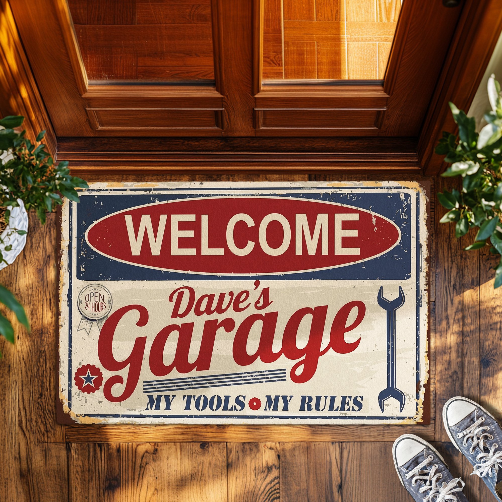 Personalized Garage Doormat Custom Name Welcome Mat for Front Door Indoor Entrance Non-Slip Absorbent Floor Rug