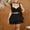 Black, variant on Women Plus Size 2 Piece Solid Ruffle Matching Skirt Set, Spaghetti Strap Wrap Tie Crop Top Elastic Waist Double Layer Ruffle Mini Skirt Summer Beach Club Casual Tracksuit Orange XL(XL)