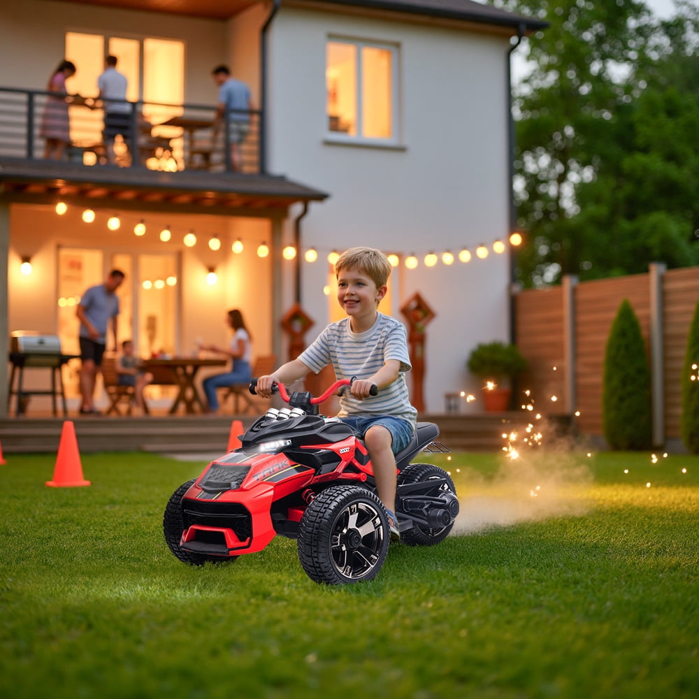 12V Kids Ride On ATV Car, MUKIDY  2 Wheeler Motorcycle Electric Vehicle ATV with LED, Music,Ride on Car Toy for Boys and Girls -Red
