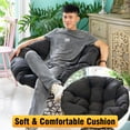 thumbnail image 3 of Patio Lounge Chairs Papasan Chair Egg Chair 360-Degree Swivel Papasan Chair Round Circle Ratten Chair with Cushion and Metal Frame for Living Room Indoor Apartment Outdoor Bedroom,Black, 3 of 7