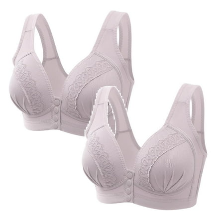 Kcodviy 2 Pcs Women Lace Front Backless Bra Button Shaping Cup Shoulder Bra for Women Pack Strap Large Size Underwire Bra Pcs Bra