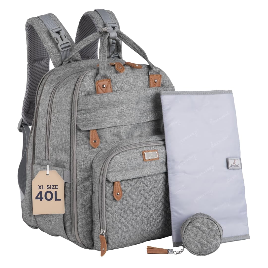 BabbleRoo Diaper Bag Backpack, Waterproof Original Backpack with Premium Changing Pad Set –Coffee
