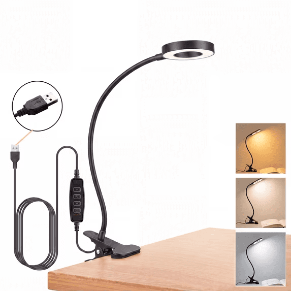 VOLIVO LED Desk Lamp with Clamp, 3 Light Modes & 10 Brightness Levels, 360° Ajustable USB Gooseneck Bed Lamp, for Home, Office, Study, Makeup (Black)