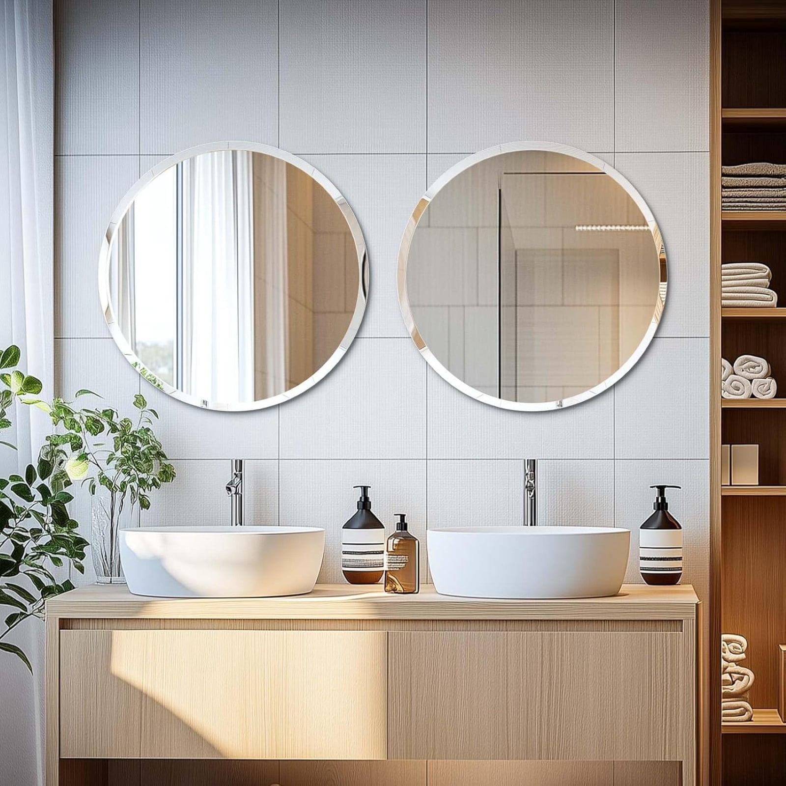 Gleamira 18" Frameless Bathroom Mirror Round Beveled Edges Wall Mirror Decorative Vanity Mirror for Bathroom