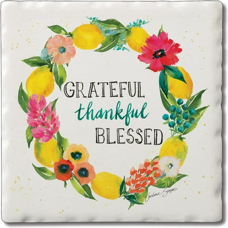 

Absorbent Stone Tumbled Tile Coasters Grateful Thankful Blessed Wreath Set of 4